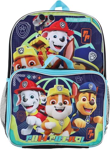حقيبة ظهر Ruz Paw Patrol للأولاد مقاس 16 بوصة مع مجموعة صندوق غداء متطابقة قابلة للإزالة (أزرق-أحمر) in Saudi Arabia