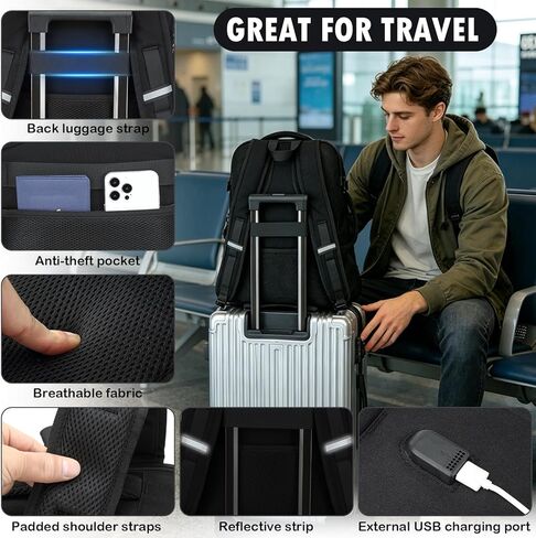 Carry On Backpack, Large Tactical Travel Backpack for Men Personal Item, Lightweight Suitcase Luggage Backpack Airplane Approved Weekender Bag, 17" Laptop Daypack for Flight, Travel in Saudi Arabia