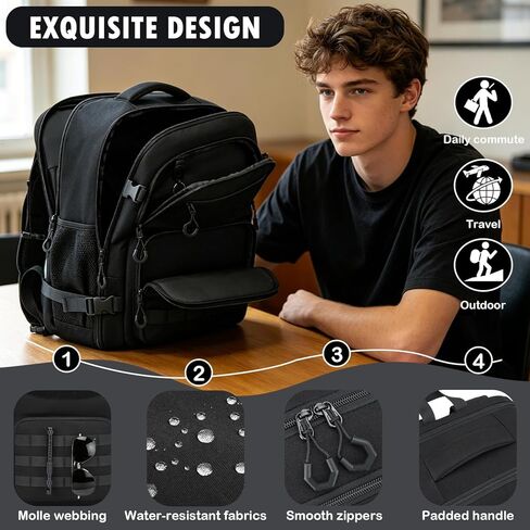 Carry On Backpack, Large Tactical Travel Backpack for Men Personal Item, Lightweight Suitcase Luggage Backpack Airplane Approved Weekender Bag, 17" Laptop Daypack for Flight, Travel in Saudi Arabia
