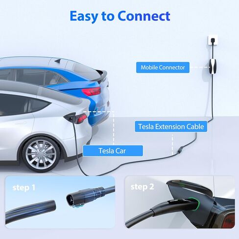EVDANCE Extension Cord for Tesla, Up to 50A 21FT 12KW 240V NACS Extension Cord for EV Charger, Compatible with Tesla Wall Connector, Tesla Extension Cord for Model Y/X/3/S in Saudi Arabia