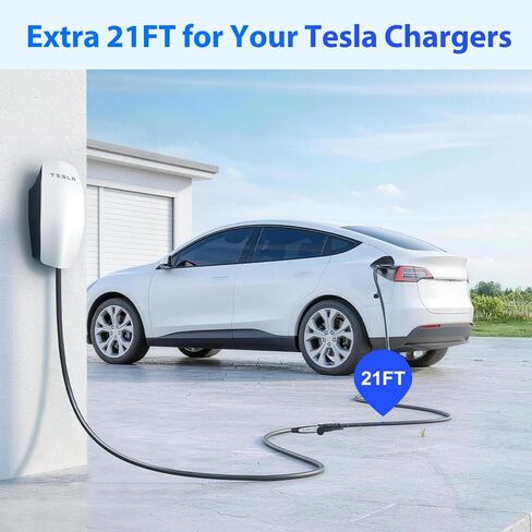 EVDANCE Extension Cord for Tesla, Up to 50A 21FT 12KW 240V NACS Extension Cord for EV Charger, Compatible with Tesla Wall Connector, Tesla Extension Cord for Model Y/X/3/S in Saudi Arabia