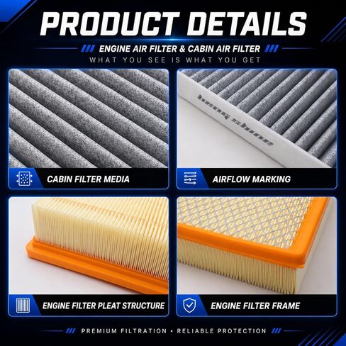 68441763AA 68406048AA Engine Cabin Air Filter Set Compatible with Ram 1500 3.6L 5.7L (2011-2024), Factory Cabin Slot Only)/ 3.0L (2020-2023)(NOT FOR 6.2L TRX),Fit for 1500 Classic (2019-2024) in Saudi Arabia