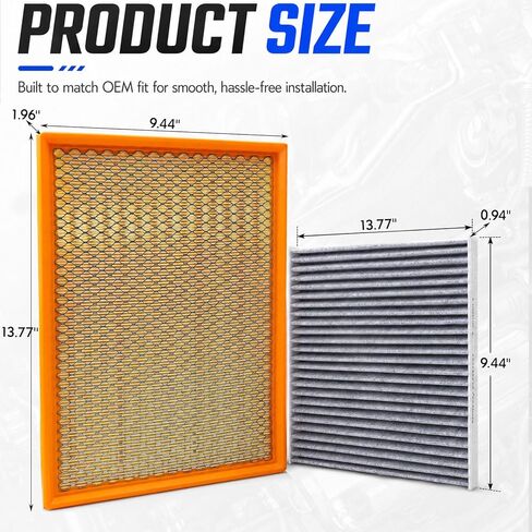 68441763AA 68406048AA Engine Cabin Air Filter Set Compatible with Ram 1500 3.6L 5.7L (2011-2024), Factory Cabin Slot Only)/ 3.0L (2020-2023)(NOT FOR 6.2L TRX),Fit for 1500 Classic (2019-2024) in Saudi Arabia