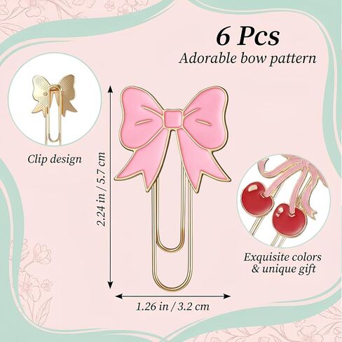Cute Paperclip Bookmark, 6 Pcs Large Metal Paperclips, Cute Bookmarks, Coquette Preppy Planner Clips for Office Home Supplies Gifts Wedding Decoration in Kuwait