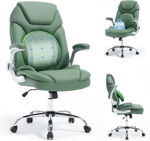 Ergonomic Executive Office Chair with Flip up Arms, Wide Seat Big and Tall Office Desk Chairs with Back Lumbar Support for Back Pain, Black Leather in Saudi Arabia