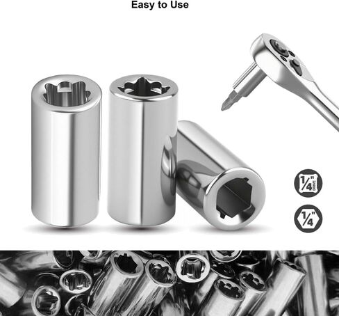 1/4" Square to 1/4" Hex Adapter - 5 Pack Chrome Vanadium Steel Bit Holders with Spring Lock for Socket Wrench, Ratchet Driver - Universal Drill Bit Converter in Saudi Arabia