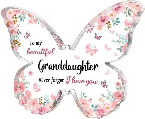 Granddaughter Gifts from Grandma Christmas - 5x3.8x0.6 Inch Butterfly-Shaped Acrylic Plaque Keepsake - Valentines Day Christmas Birthday Gift for Granddaughter in Saudi Arabia