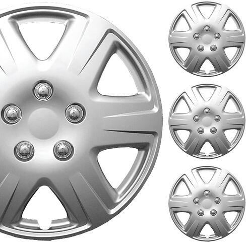 PACRIM 15" Universal Silver Car Wheel Cover/Hubcap Set | Replacement Snap On | Set of 4 | Univeral Fit for 15 Inch Base Stock Rims in Saudi Arabia