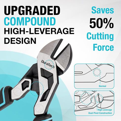DURATECH 8-Inch Compound Diagonal Cutters, Gen 2 Dual Pivot High-Leverage Design for Effortless Cutting, Heavy-Duty CR-V Steel Side Cutting Pliers for General Purpose in Kuwait