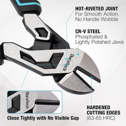 DURATECH 8-Inch Compound Diagonal Cutters, Gen 2 Dual Pivot High-Leverage Design for Effortless Cutting, Heavy-Duty CR-V Steel Side Cutting Pliers for General Purpose in Kuwait