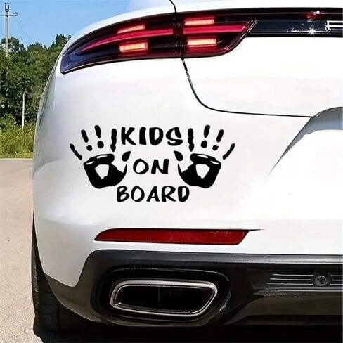 2PCS 6.7"x3.1" Kids On Board Car Decal Sticker - High Adhesive Waterproof & UV Resistant, Baby on Board Warning Sign for Rear Window,Safety Decal #AZ34 (White) in Kuwait