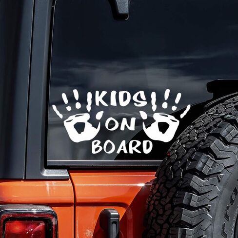 2PCS 6.7"x3.1" Kids On Board Car Decal Sticker - High Adhesive Waterproof & UV Resistant, Baby on Board Warning Sign for Rear Window,Safety Decal #AZ34 (White) in Kuwait