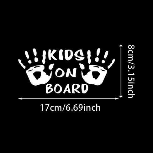 2PCS 6.7"x3.1" Kids On Board Car Decal Sticker - High Adhesive Waterproof & UV Resistant, Baby on Board Warning Sign for Rear Window,Safety Decal #AZ34 (White) in Kuwait