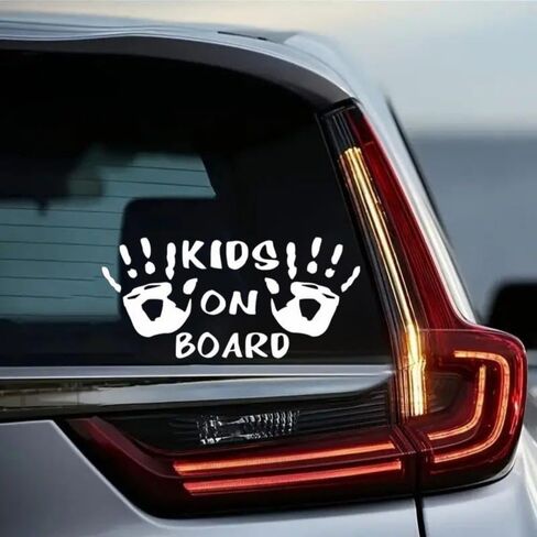 2PCS 6.7"x3.1" Kids On Board Car Decal Sticker - High Adhesive Waterproof & UV Resistant, Baby on Board Warning Sign for Rear Window,Safety Decal #AZ34 (White) in Kuwait