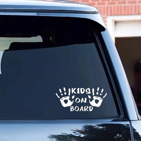 2PCS 6.7"x3.1" Kids On Board Car Decal Sticker - High Adhesive Waterproof & UV Resistant, Baby on Board Warning Sign for Rear Window,Safety Decal #AZ34 (White) in Kuwait