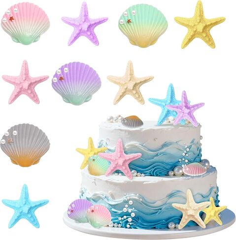 Seashell Cake Topper Starfish Cupcake Toppers Ocean Cake Decorations Under the Sea Beach Themed Cupcake Topper for Summer Hawaiian Birthday Party Supplies in Saudi Arabia