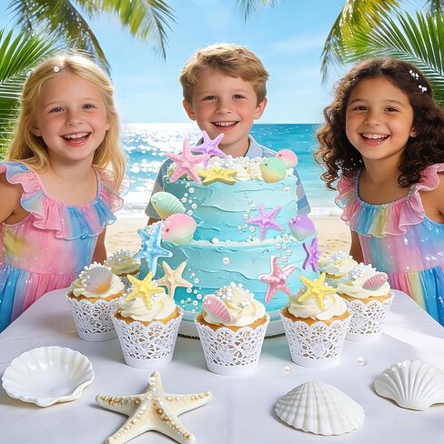 Seashell Cake Topper Starfish Cupcake Toppers Ocean Cake Decorations Under the Sea Beach Themed Cupcake Topper for Summer Hawaiian Birthday Party Supplies in Saudi Arabia
