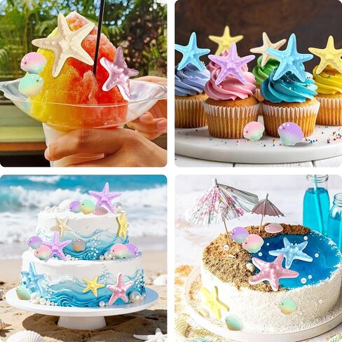 Seashell Cake Topper Starfish Cupcake Toppers Ocean Cake Decorations Under the Sea Beach Themed Cupcake Topper for Summer Hawaiian Birthday Party Supplies in Saudi Arabia