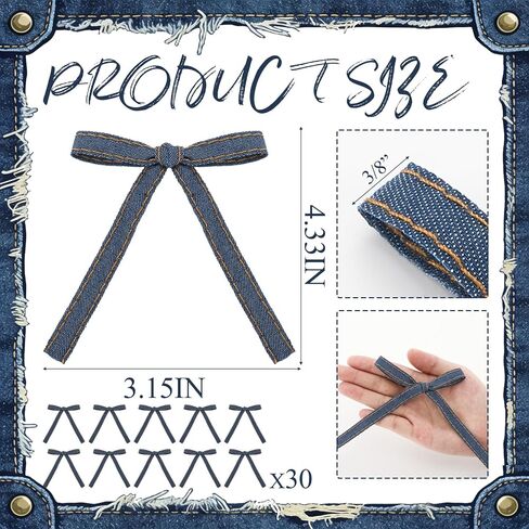 30 Pack Denim Bow Cake Decorations Jean Bow Birthday Cake Toppers with Silver Twist Ties Western Rustic Decorations for Birthday Baby Shower Wedding Country Party Supplies in Saudi Arabia