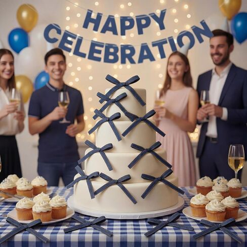 30 Pack Denim Bow Cake Decorations Jean Bow Birthday Cake Toppers with Silver Twist Ties Western Rustic Decorations for Birthday Baby Shower Wedding Country Party Supplies in Saudi Arabia