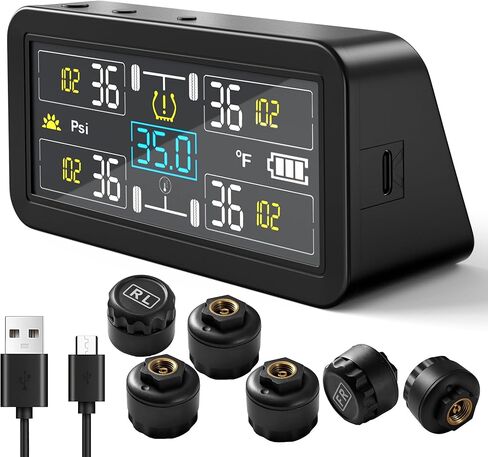 TPMS for RV & Trailer, 6 External Sensors Tire Pressure Monitoring System, 0-143 PSI High Pressure Range, Solar Powered Real-Time Monitor for Dually Truck, Camper, 5th Wheel, and Triple Axle Trailer in Saudi Arabia