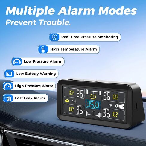 TPMS for RV & Trailer, 6 External Sensors Tire Pressure Monitoring System, 0-143 PSI High Pressure Range, Solar Powered Real-Time Monitor for Dually Truck, Camper, 5th Wheel, and Triple Axle Trailer in Saudi Arabia