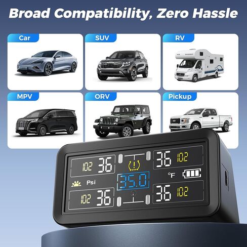 TPMS for RV & Trailer, 6 External Sensors Tire Pressure Monitoring System, 0-143 PSI High Pressure Range, Solar Powered Real-Time Monitor for Dually Truck, Camper, 5th Wheel, and Triple Axle Trailer in Saudi Arabia