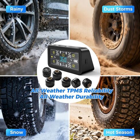 TPMS for RV & Trailer, 6 External Sensors Tire Pressure Monitoring System, 0-143 PSI High Pressure Range, Solar Powered Real-Time Monitor for Dually Truck, Camper, 5th Wheel, and Triple Axle Trailer in Saudi Arabia