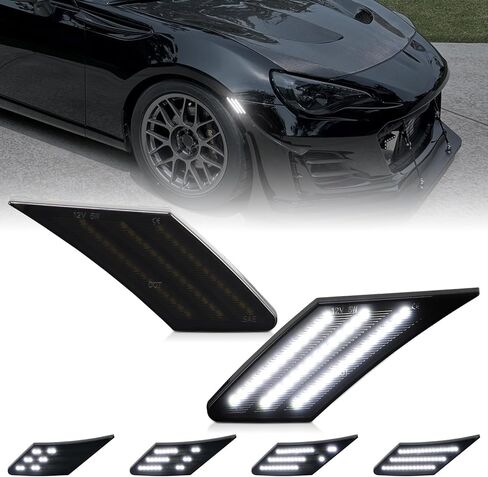 أضواء LED بيضاء للعلامات الجانبية لـ 2013-2016 Scion FR-S، 2013-2021 Subaru BRZ، 2017-2021 Toyota 86 مصابيح إشارة المصد الأمامي، عدسات مدخنة قطعتان in Kuwait