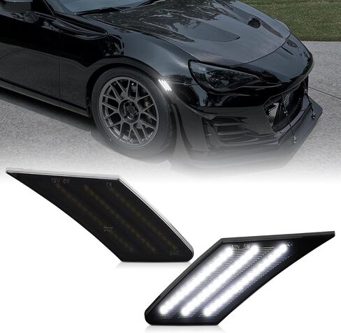 أضواء LED بيضاء للعلامات الجانبية لـ 2013-2016 Scion FR-S، 2013-2021 Subaru BRZ، 2017-2021 Toyota 86 مصابيح إشارة المصد الأمامي، عدسات مدخنة قطعتان in Kuwait