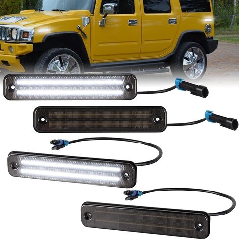 4 قطعة ضوء علامة جانبية LED بيضاء لـ 2003-2009 Hum-mer H2 LED أضواء إشارة الانعطاف مصابيح الحاجز استبدال مصابيح Sidemarker OEM عدسة مدخنة رقم جزء OEM: 25952319 in Kuwait