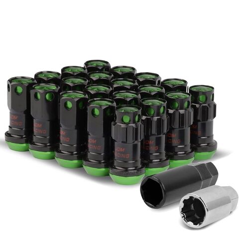 Auto Dynasty M12 x 1.5 نهاية مفتوحة 16 قطعة من صواميل العجلات المصنوعة من الألومنيوم الصلب + 4 صواميل قفل + 1 × مفتاح صامولة القفل (أخضر) in Kuwait