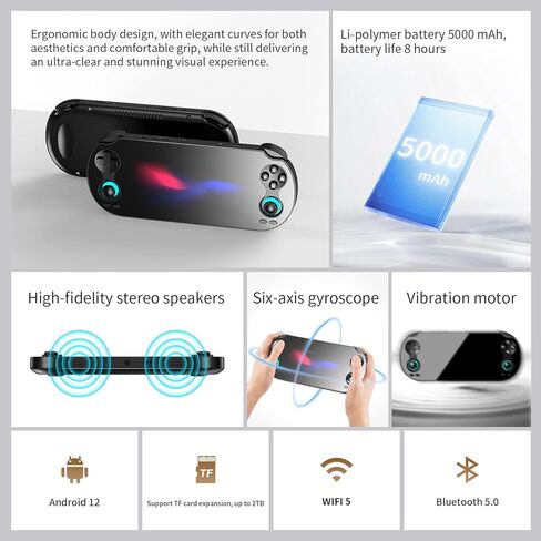 RG Vita Retro Handheld Game Console, Android 12 Portable Gaming Console with 5.46" IPS Touch Screen, 3GB+64GB, Multi-Emulator, Wireless Screen Mirroring, Ideal for Home & Outdoor Entertainment (Black) in Saudi Arabia