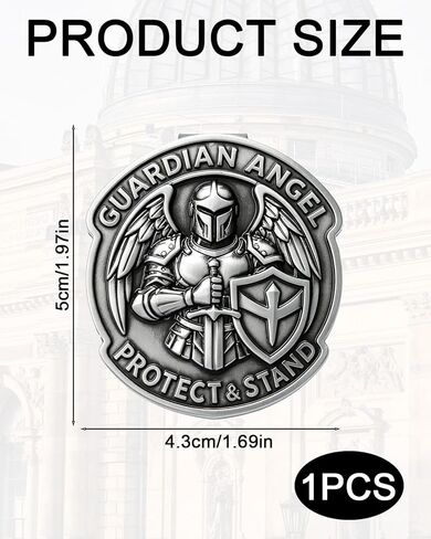 1 Pack Guardian Angel Visor Clip, 3D Armored Angel Car Visor Clip with Shield and Sword, "Protect & Stand" Engraved Metal Auto Interior Accessory, Unique Gift for Drivers, Guardian Angel for Car in Saudi Arabia