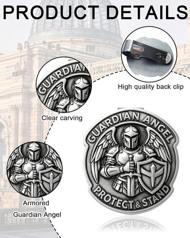 1 Pack Guardian Angel Visor Clip, 3D Armored Angel Car Visor Clip with Shield and Sword, "Protect & Stand" Engraved Metal Auto Interior Accessory, Unique Gift for Drivers, Guardian Angel for Car in Saudi Arabia