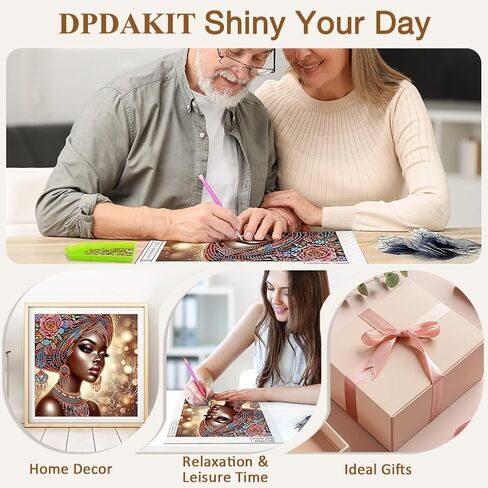 dpdakit سيدة 5d شكل خاص مجموعات الفن الماس للمبتدئين، المرأة الأفريقية مجموعات الطلاء الماس للبالغين، الكريستال أحجار الراين اللوحة الماسية لتزيين الجدار المنزلي هدية 12 × 12 بوصة in Kuwait
