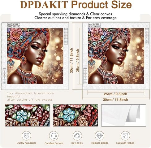 dpdakit سيدة 5d شكل خاص مجموعات الفن الماس للمبتدئين، المرأة الأفريقية مجموعات الطلاء الماس للبالغين، الكريستال أحجار الراين اللوحة الماسية لتزيين الجدار المنزلي هدية 12 × 12 بوصة in Kuwait