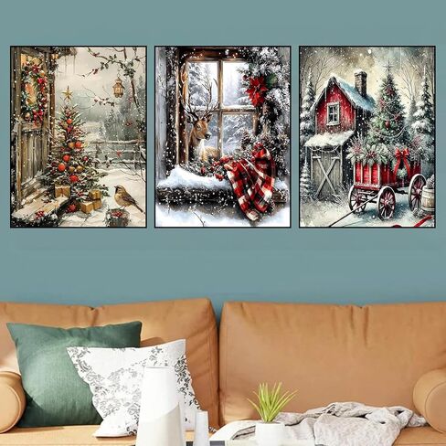 dipqyart 3 حزمة مجموعات الفن الماس للبالغين، مجموعات الرسم الماس عيد الميلاد للبالغين، 5d diy الحفر المستديرة جوهرة الفن الماس النقاط مجموعات لديكور المنزل هدية عطلة 12x16 بوصة (مشهد الثلج) in Kuwait