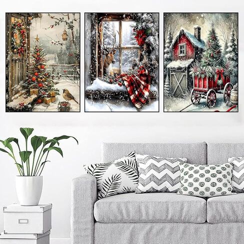 dipqyart 3 حزمة مجموعات الفن الماس للبالغين، مجموعات الرسم الماس عيد الميلاد للبالغين، 5d diy الحفر المستديرة جوهرة الفن الماس النقاط مجموعات لديكور المنزل هدية عطلة 12x16 بوصة (مشهد الثلج) in Kuwait