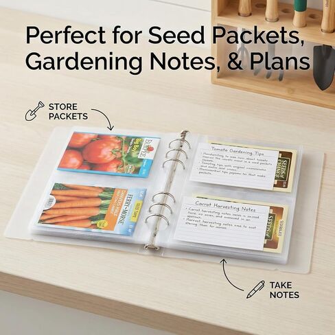 Seed Organizer Binder with Side Loading Sleeves, Clear Storage Book Holder and Plant Packet Keeper for Saving Your Garden Catalog, 180 Pockets, 3.8 x 5 Inches in Saudi Arabia