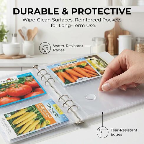 Seed Organizer Binder with Side Loading Sleeves, Clear Storage Book Holder and Plant Packet Keeper for Saving Your Garden Catalog, 180 Pockets, 3.8 x 5 Inches in Saudi Arabia