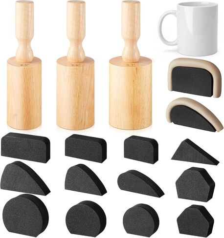 Juexica 3 Pcs Cup Pottery Molds 3.1'', 3.4'', 3.7'' Plaster Molds with 12 Pcs Mug Handle Forms Pottery Shaping Tool Wood Slump Press Mold 3 Sizes Clay Molds for DIY Pottery Cup Mug Art Making in Saudi Arabia
