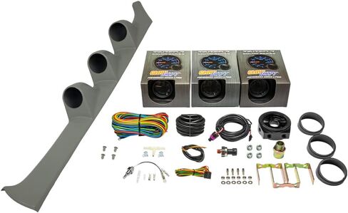 حزمة قياس GlowShift متوافقة مع Acura Integra 1994-2001 - ملون 7 ألوان 30 PSI دفعة/فراغ، 100 PSI ضغط الزيت ومقاييس درجة حرارة الماء - جراب عمود ثلاثي رمادي in Kuwait