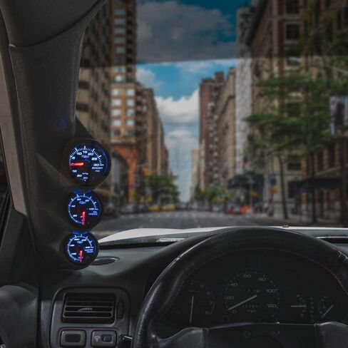 حزمة قياس GlowShift متوافقة مع Acura Integra 1994-2001 - ملون 7 ألوان 30 PSI دفعة/فراغ، 100 PSI ضغط الزيت ومقاييس درجة حرارة الماء - جراب عمود ثلاثي رمادي in Kuwait