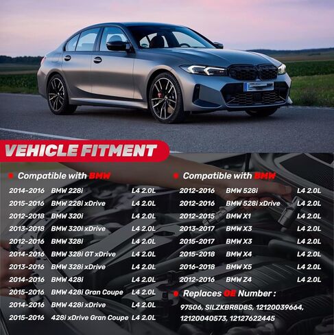 إيريديوم البلاتين شمعات الإشعال 4 حزمة متوافقة مع BMW 320i، 320i xDrive، 328i، 328i xDrive، X5، 528i، 528i xDrive، X3، 428i، 228i X1 L4 2.0L 2012 2013 2014 2015 2016، يستبدل 97506، سيلزكبر8D8S in Kuwait