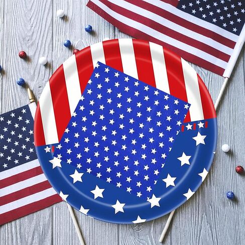 Serve 50,4th of July Party Supplies Set, Patriotic Party Decorations Sets,Includes 2 Tablecloth Dinner Plates, Napkins,Banner for Independence & Election Day Decorations in Saudi Arabia