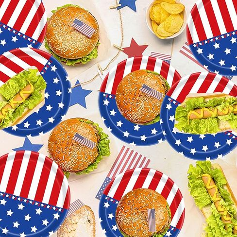 Serve 50,4th of July Party Supplies Set, Patriotic Party Decorations Sets,Includes 2 Tablecloth Dinner Plates, Napkins,Banner for Independence & Election Day Decorations in Saudi Arabia