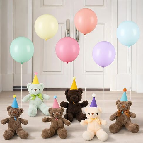 Civaner 12 Pcs Mini Party Hats and Balloons for Stuffed Animals, Felt Birthday Party Hats and 12" Balloons with Ribbon for Dolls Dog Cat Rabbit Puppies Decor(Pastel,Macaron Color,3.31 x 4.09 inches) in Kuwait