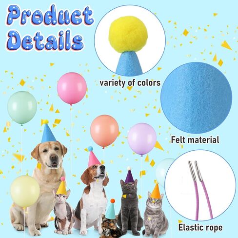 Civaner 12 Pcs Mini Party Hats and Balloons for Stuffed Animals, Felt Birthday Party Hats and 12" Balloons with Ribbon for Dolls Dog Cat Rabbit Puppies Decor(Pastel,Macaron Color,3.31 x 4.09 inches) in Kuwait