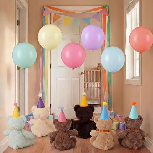 Civaner 12 Pcs Mini Party Hats and Balloons for Stuffed Animals, Felt Birthday Party Hats and 12" Balloons with Ribbon for Dolls Dog Cat Rabbit Puppies Decor(Pastel,Macaron Color,3.31 x 4.09 inches) in Kuwait